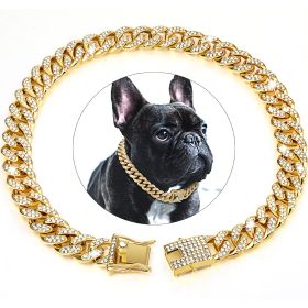 Dog Chain Crystal Artificial Diamondoid Dog Collar Walking Metal Chain Collar With Secure Buckle (Color: Golden, size: XL)