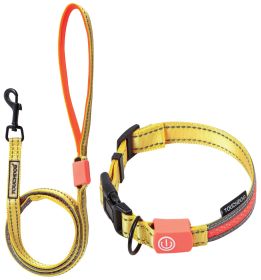 Touchdog 'Lumiglow' 2-in-1 USB Charging LED Lighting Water-Resistant Dog Leash and Collar (Color: Yellow, size: medium)