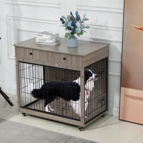 Dog Crate Furniture, Wooden Dog Crate End Table, 38.4 Inch Dog Kennel with 2 Drawers Storage, Heavy Duty Dog Crate (Color: as Pic)