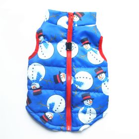 New Dog Clothes Winter Thickened Dog Cotton-padded Jacket Waistcoat Vest Down Silk Cotton Traction Buckle (Option: Christmas Blue Snowman-L)