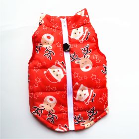 New Dog Clothes Winter Thickened Dog Cotton-padded Jacket Waistcoat Vest Down Silk Cotton Traction Buckle (Option: Christmas Red Old Man-XS)